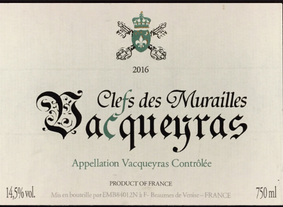 Clefs des Murailles 2020 Vacqueyras, Rhone, France