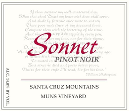 Sonnet Wine Cellars 2017 Pinot Noir, Muns Vineyard, Santa Cruz Mountains, USA